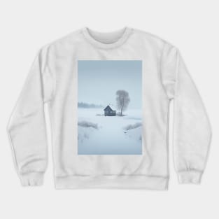 Scandinavian Style Winter Landscape with House and Tree Crewneck Sweatshirt